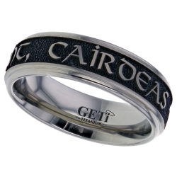 Flat Profile Titanium Ring with Shouldered Edges and Personalised Celtic Inscription Engraved on the Outside