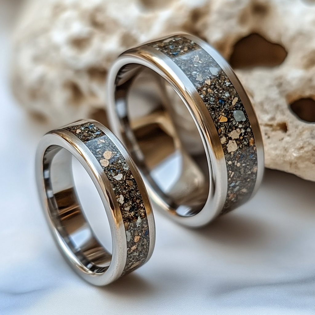 Memorial ashes titanium rings